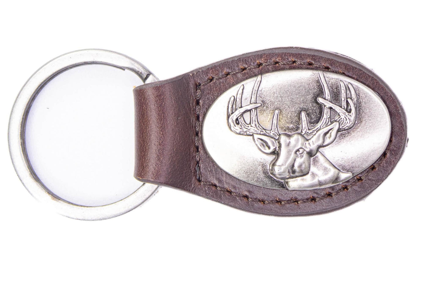 Buck Oval Leather Keychain