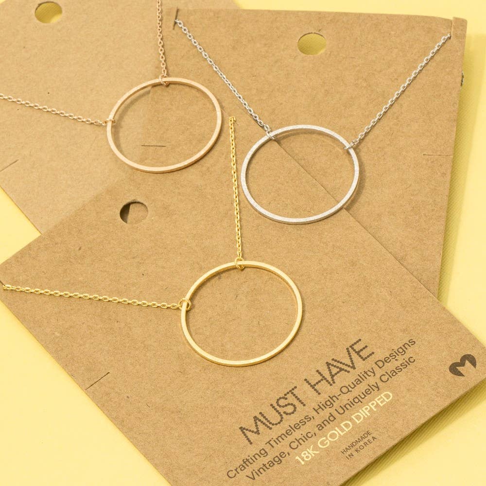 Gold Dipped Large Circle Cut Out Pendant Necklace