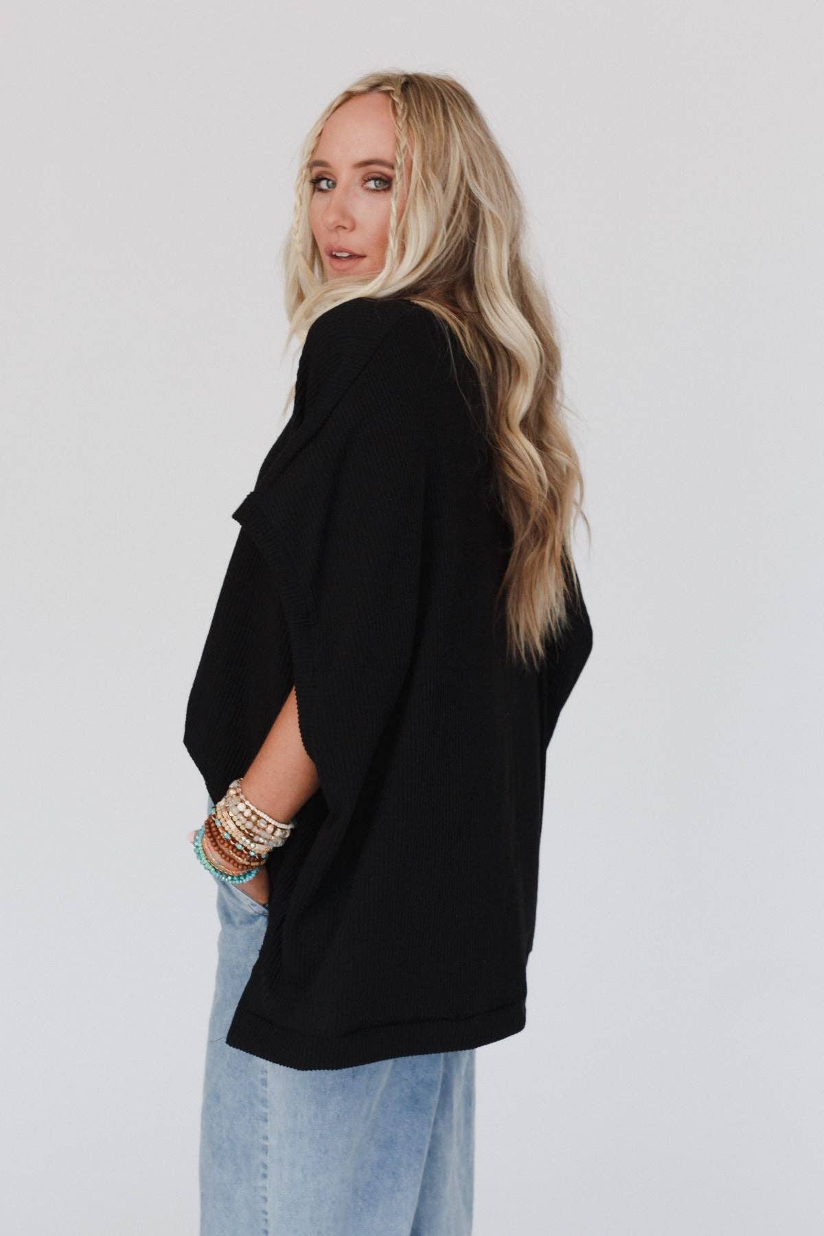 Three Bird Nest - Moon Glow Texture Knit Top - Black