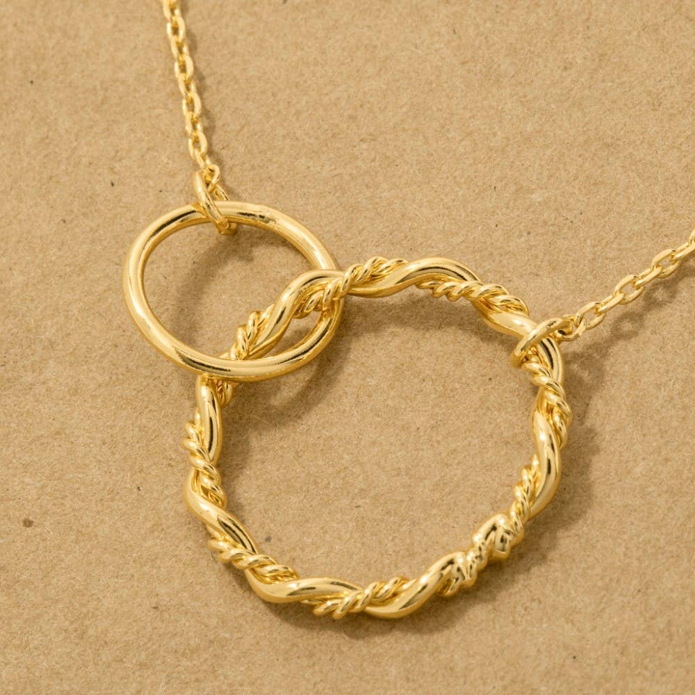 Gold Dipped Double Circle Chain Link Charm Necklace