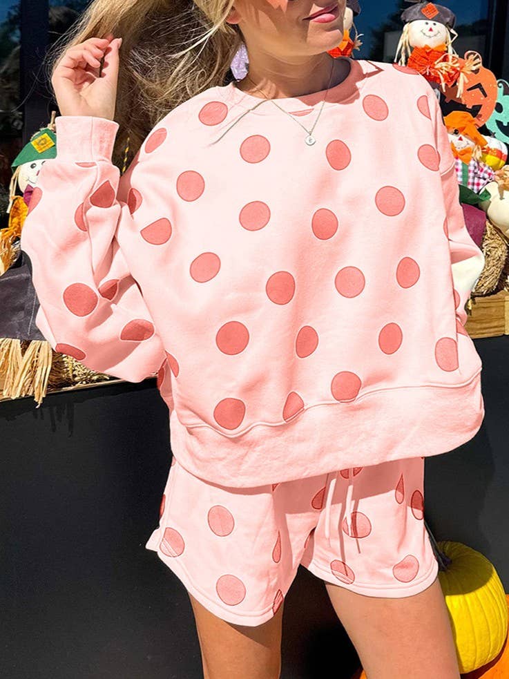 Polka dots oversized shorts set - pink