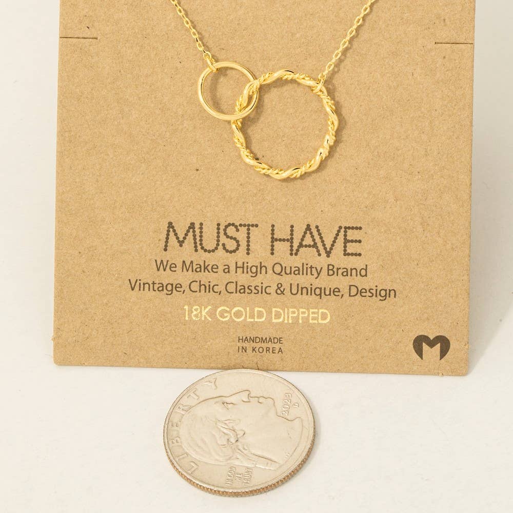 Gold Dipped Double Circle Chain Link Charm Necklace