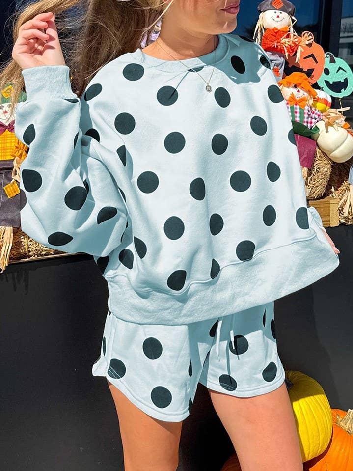 Polka dots oversized shorts set - blue