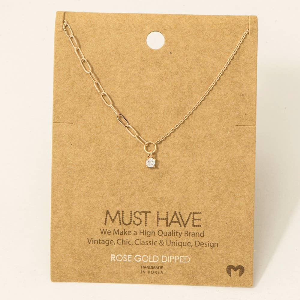 Chain Link Rhinestone Stud Charm Necklace