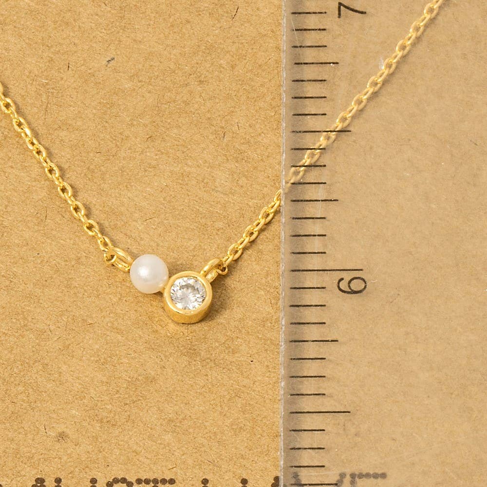 Mini Pearl And Cz Stud Charm Necklace