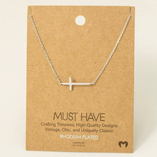 Gold Dipped Side Cross Pendant Necklace