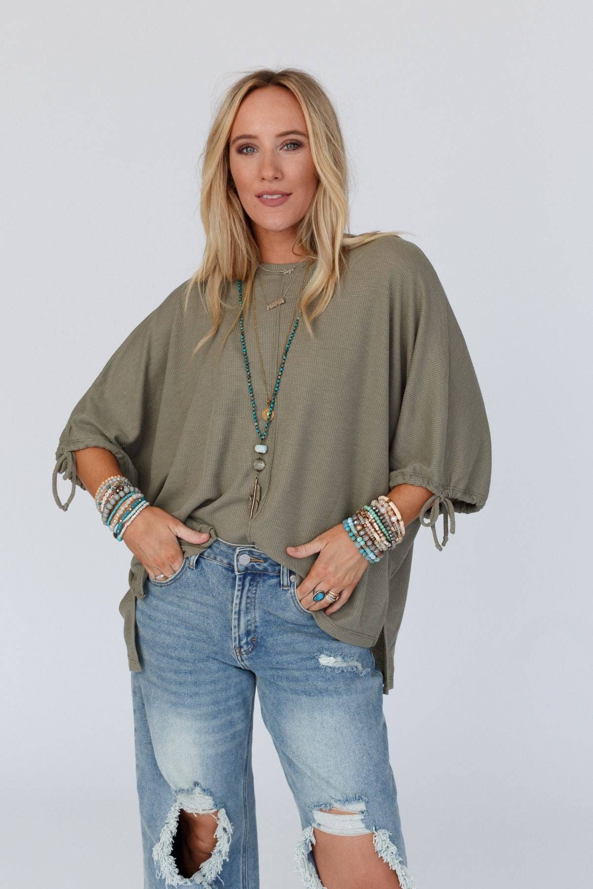 Three Bird Nest - Little Lark Puff Sleeve Tee - Olive
