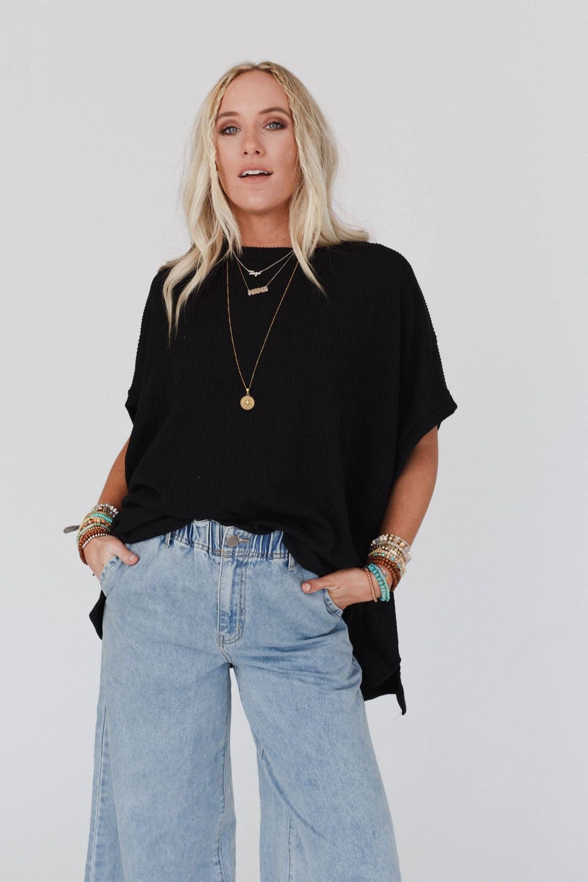 Three Bird Nest - Moon Glow Texture Knit Top - Black