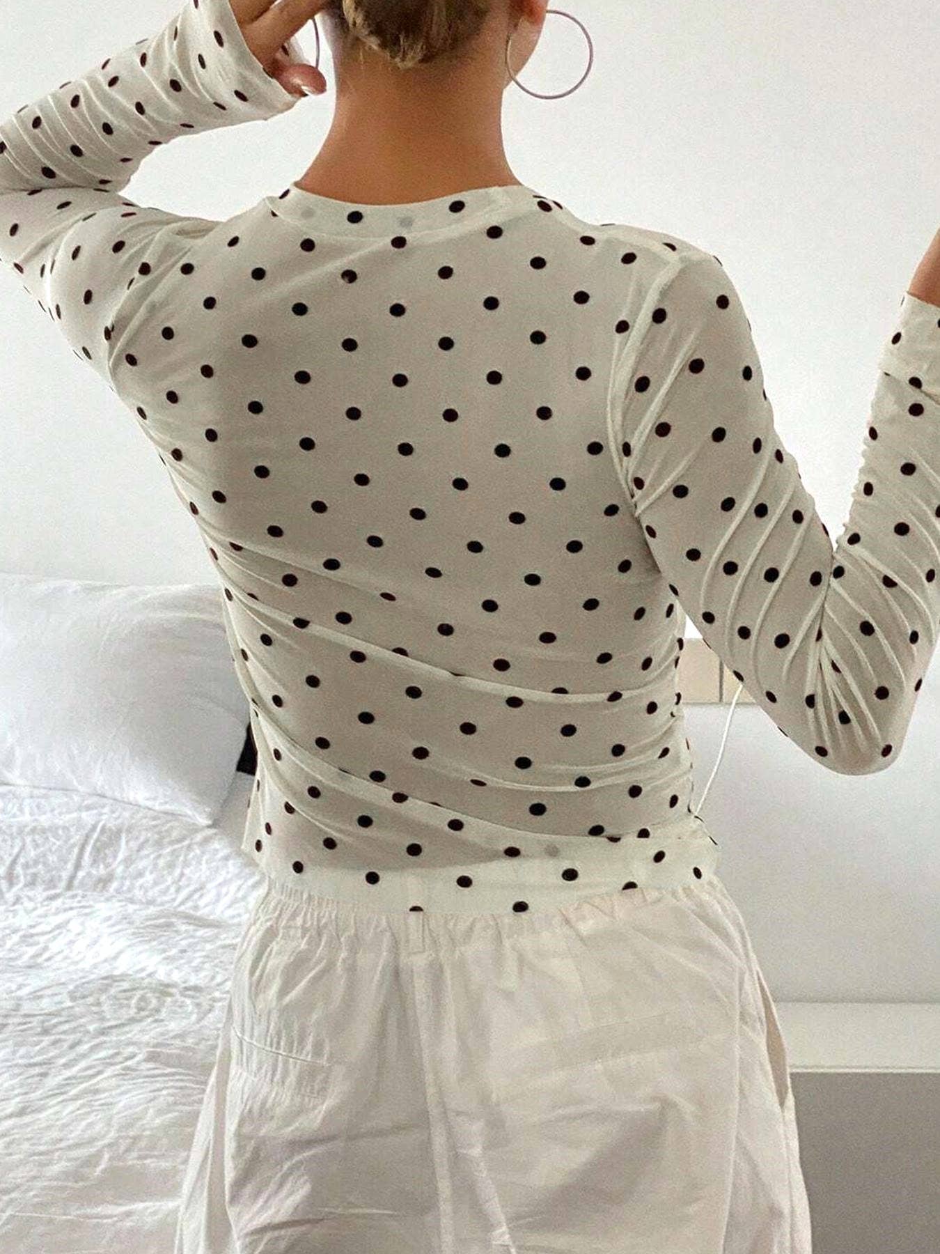 Polka Dot Sheer Mesh Blouse