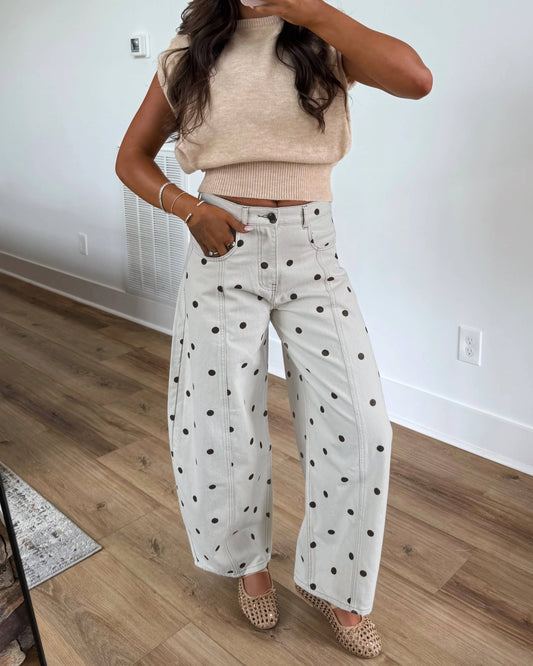 Chestnut Polka Dot Loose Straight Pants