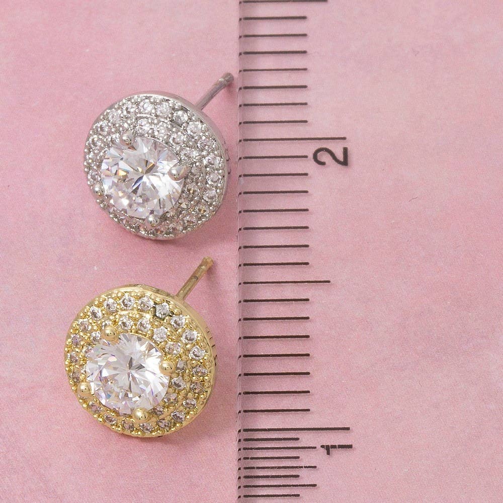 Gold Dipped Cz Double Halo Stud Earrings