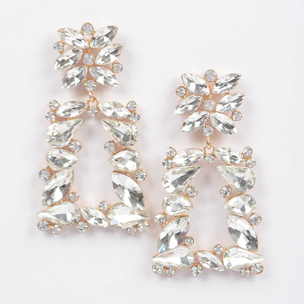 3AM BY H&D ACCESSORIES - Flower Trapezoid Dangle Rhinestone Earring
