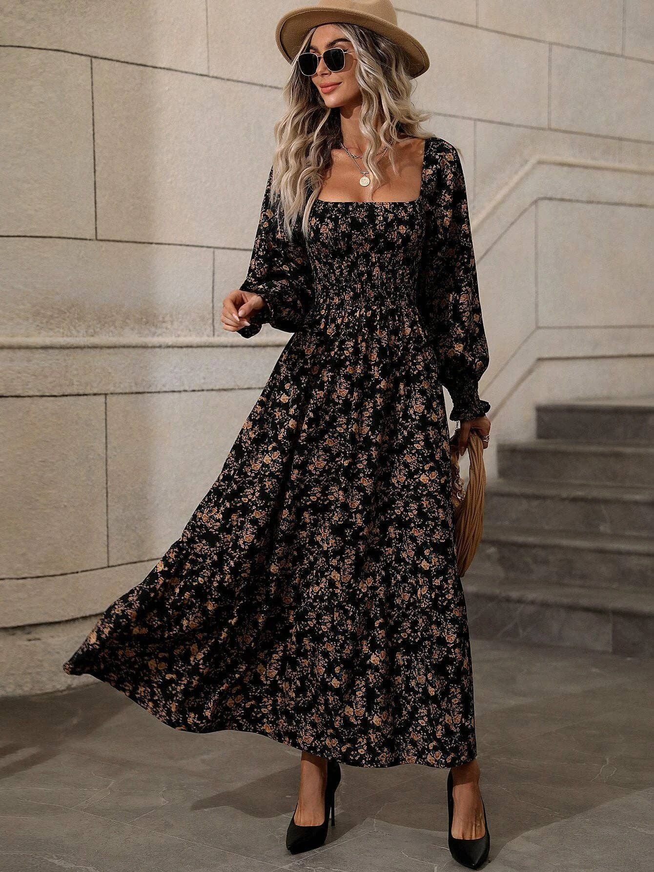 Long Sleeve Backless Floral Maxi Dress 5 OAKS MERCANTILE Long Sleeve Backless Floral Maxi Dress 5 OAKS MERCANTILE