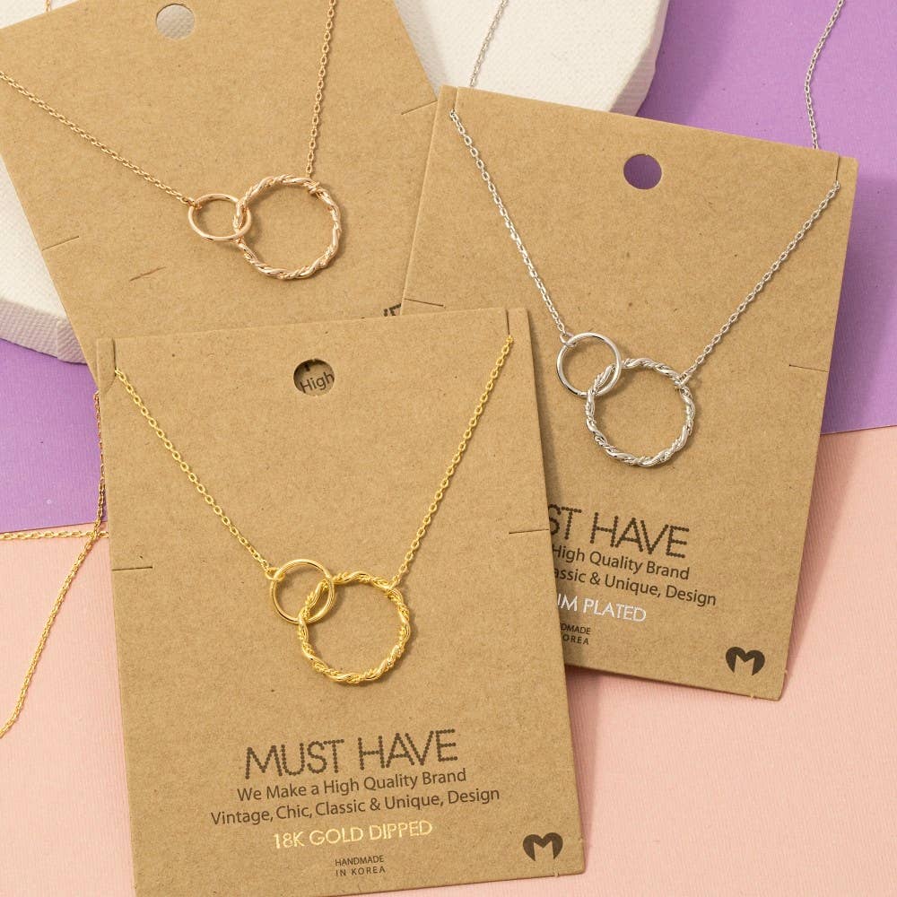 Gold Dipped Double Circle Chain Link Charm Necklace