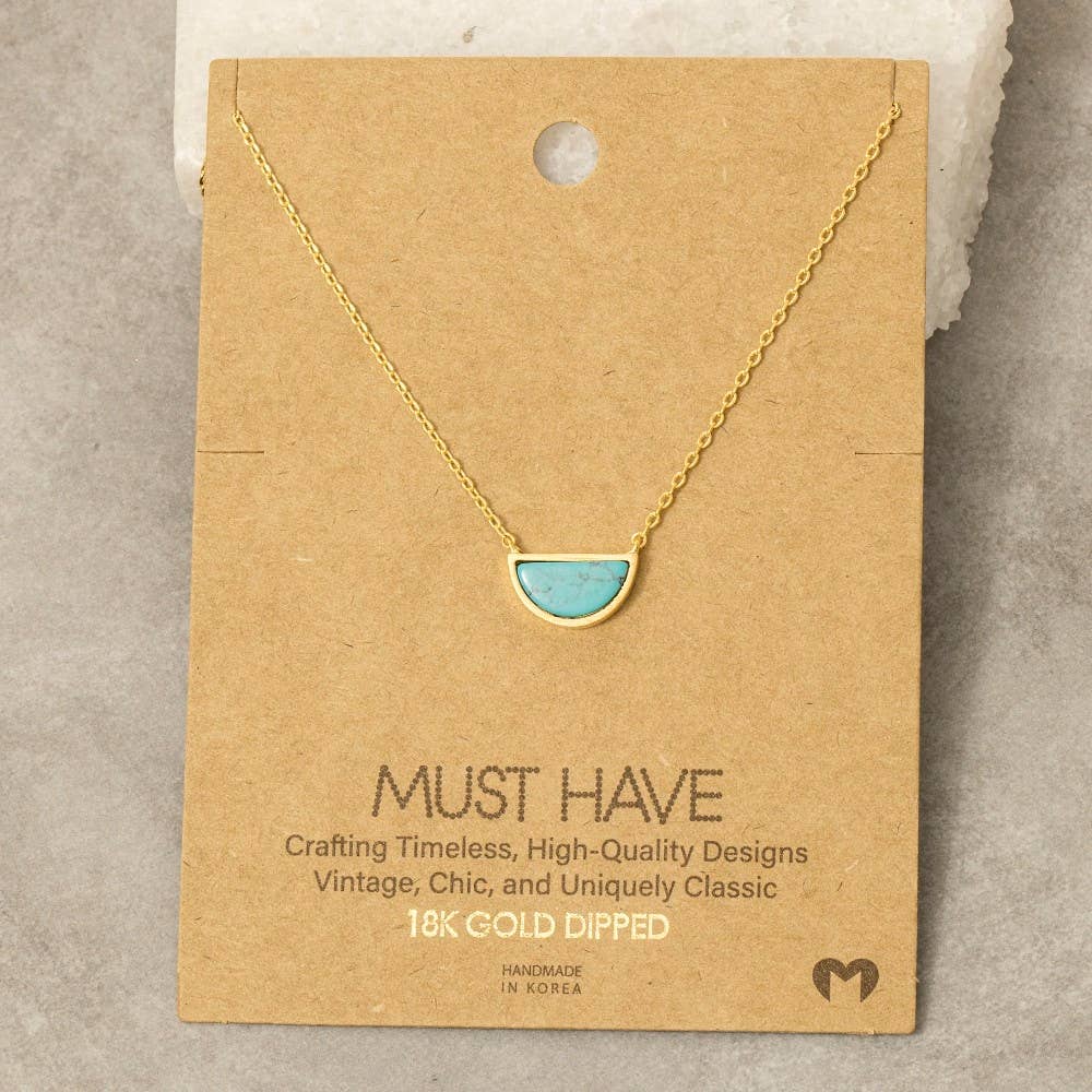 Gold Dipped Semi Circle Stone Pendant Necklace