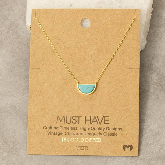 Gold Dipped Semi Circle Stone Pendant Necklace