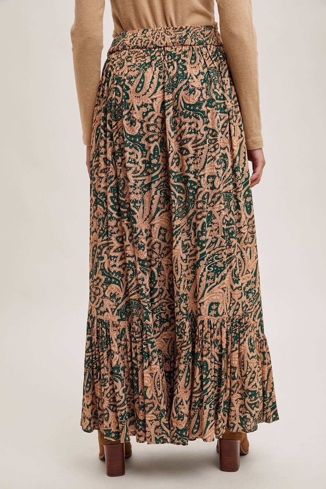 PAISLEY PRINT WIDE RUFFLED PANTS