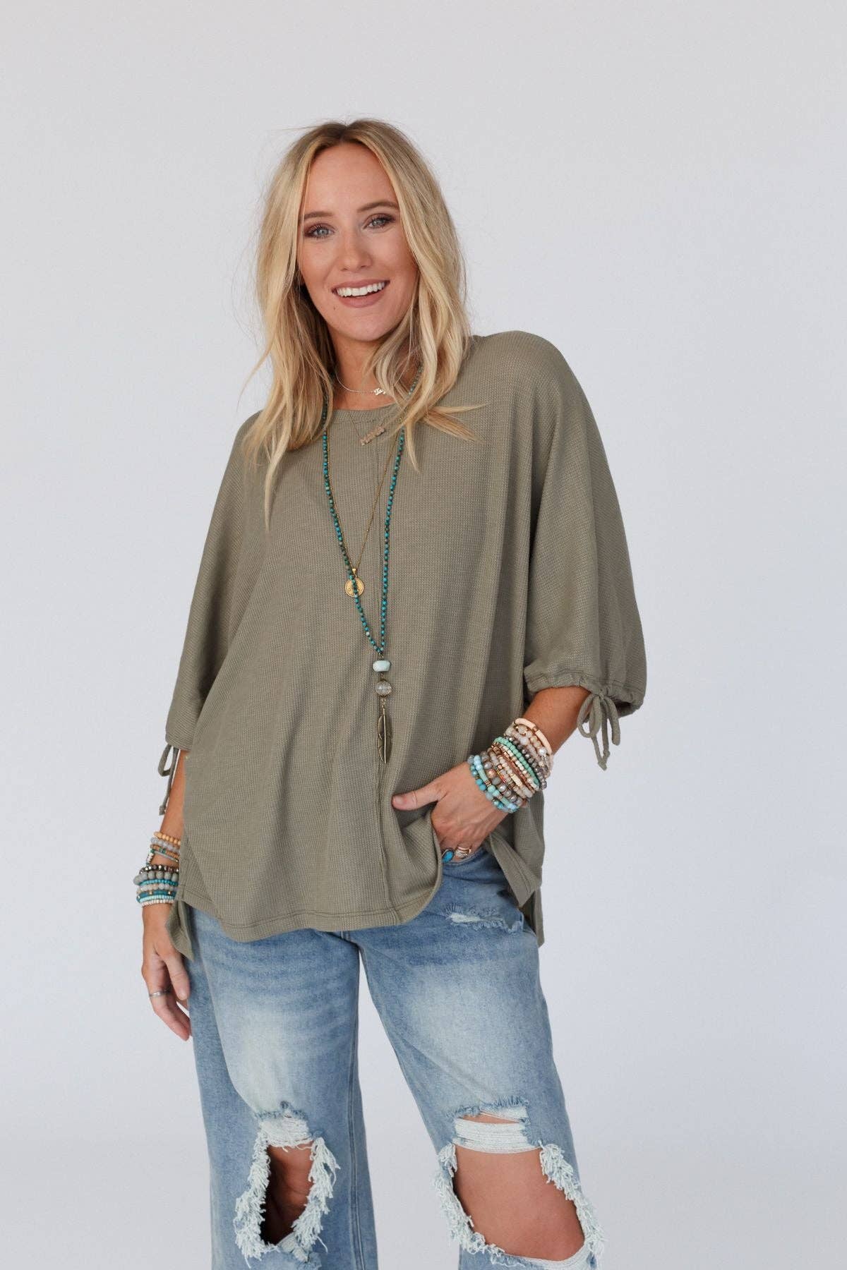 Three Bird Nest - Little Lark Puff Sleeve Tee - Olive