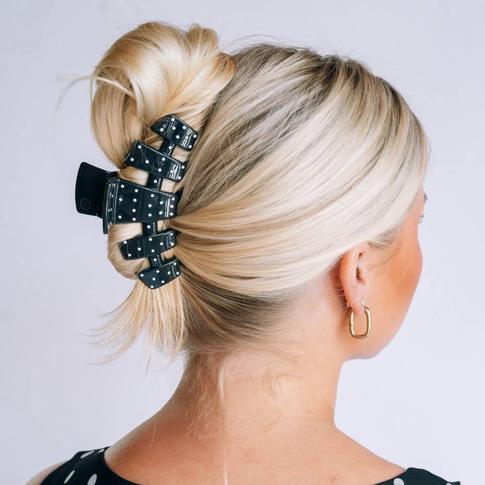TELETIES - Classic Black Polka Dot Party Large Claw Clip