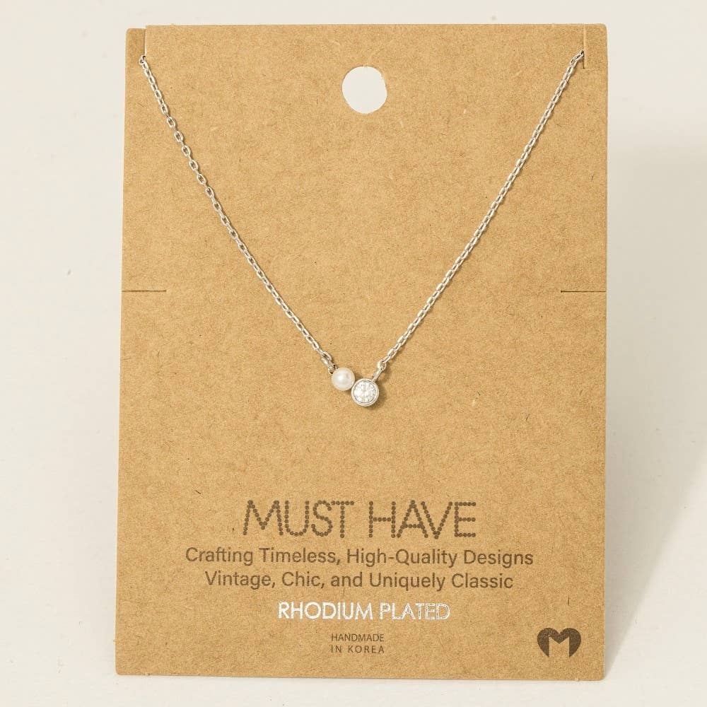 Mini Pearl And Cz Stud Charm Necklace
