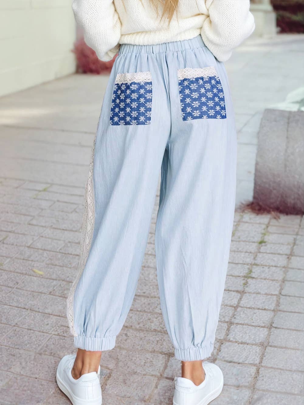 Solid Skinny Embroidery Stretch High Waist Pants