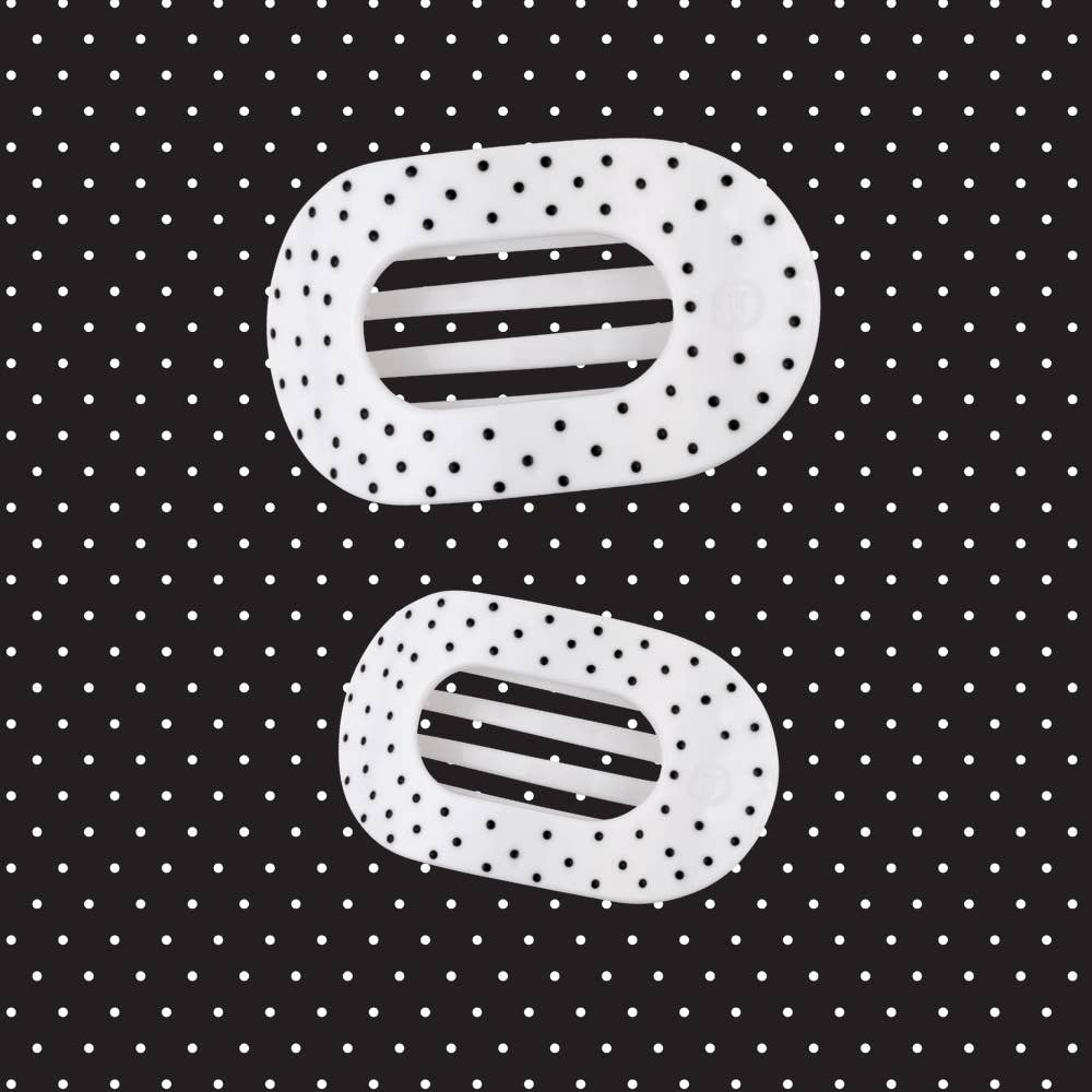 TELETIES - White Polka Dot Party Large Flat Round Hair Clip
