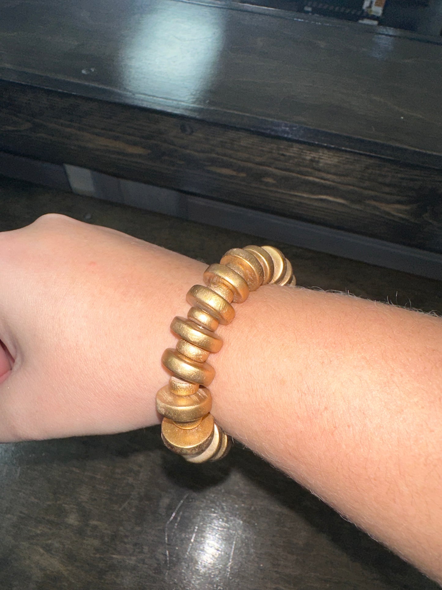 Chunky Gold Wooden Bead Bracelet