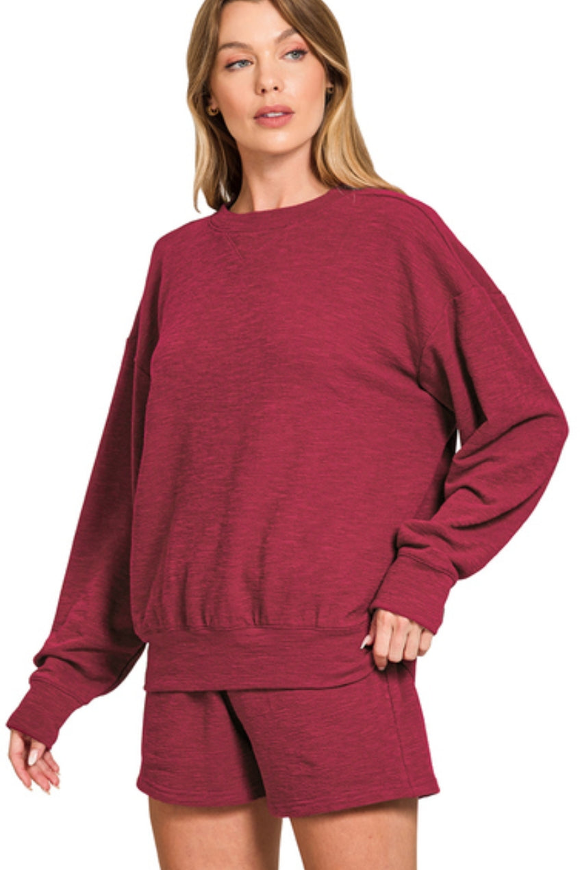 SLUB PULLOVER & SHORTS SET - CABERNET
