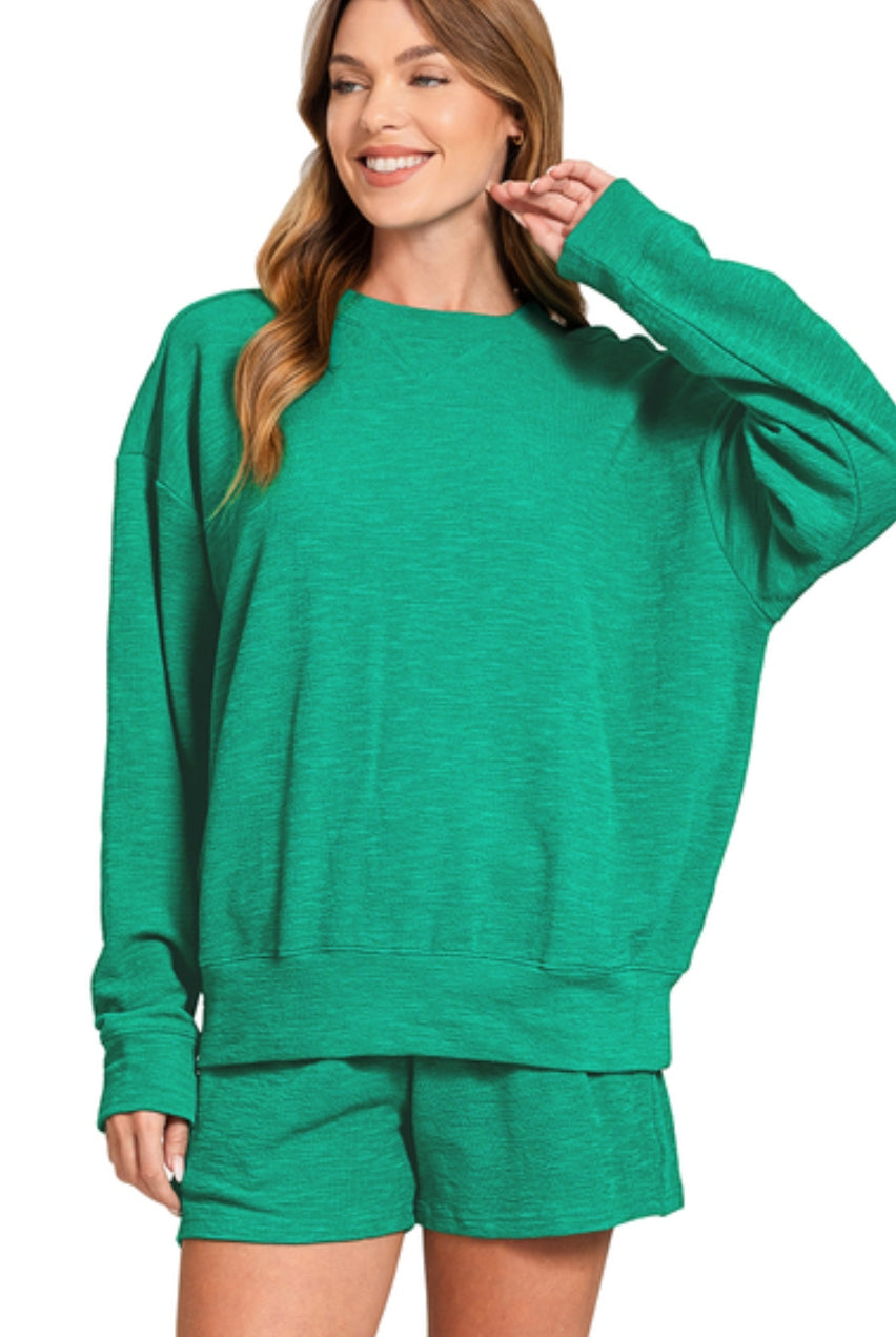 SLUB PULLOVER & SHORTS SET - KELLY GREEN