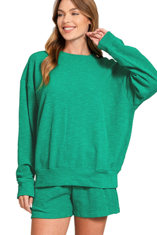 SLUB PULLOVER & SHORTS SET - KELLY GREEN