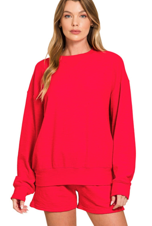 SLUB PULLOVER & SHORTS SET - RUBY