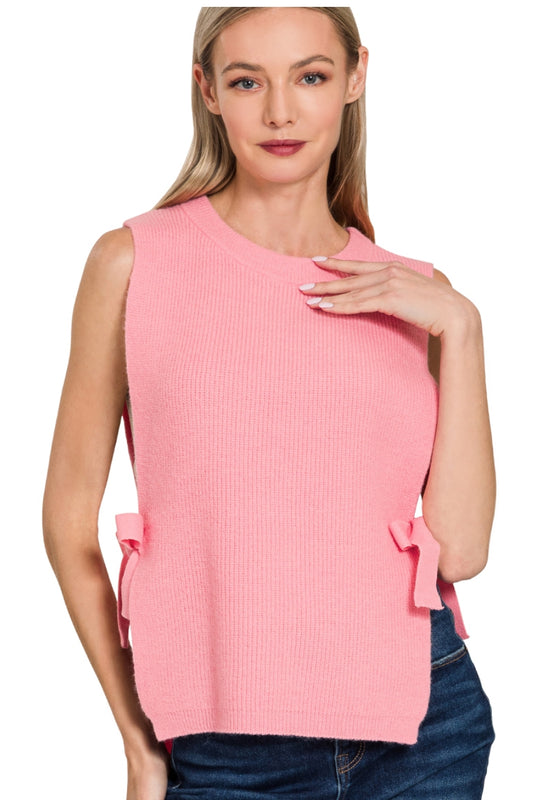 SIDE TIE SWEATER VEST - DARK PINK