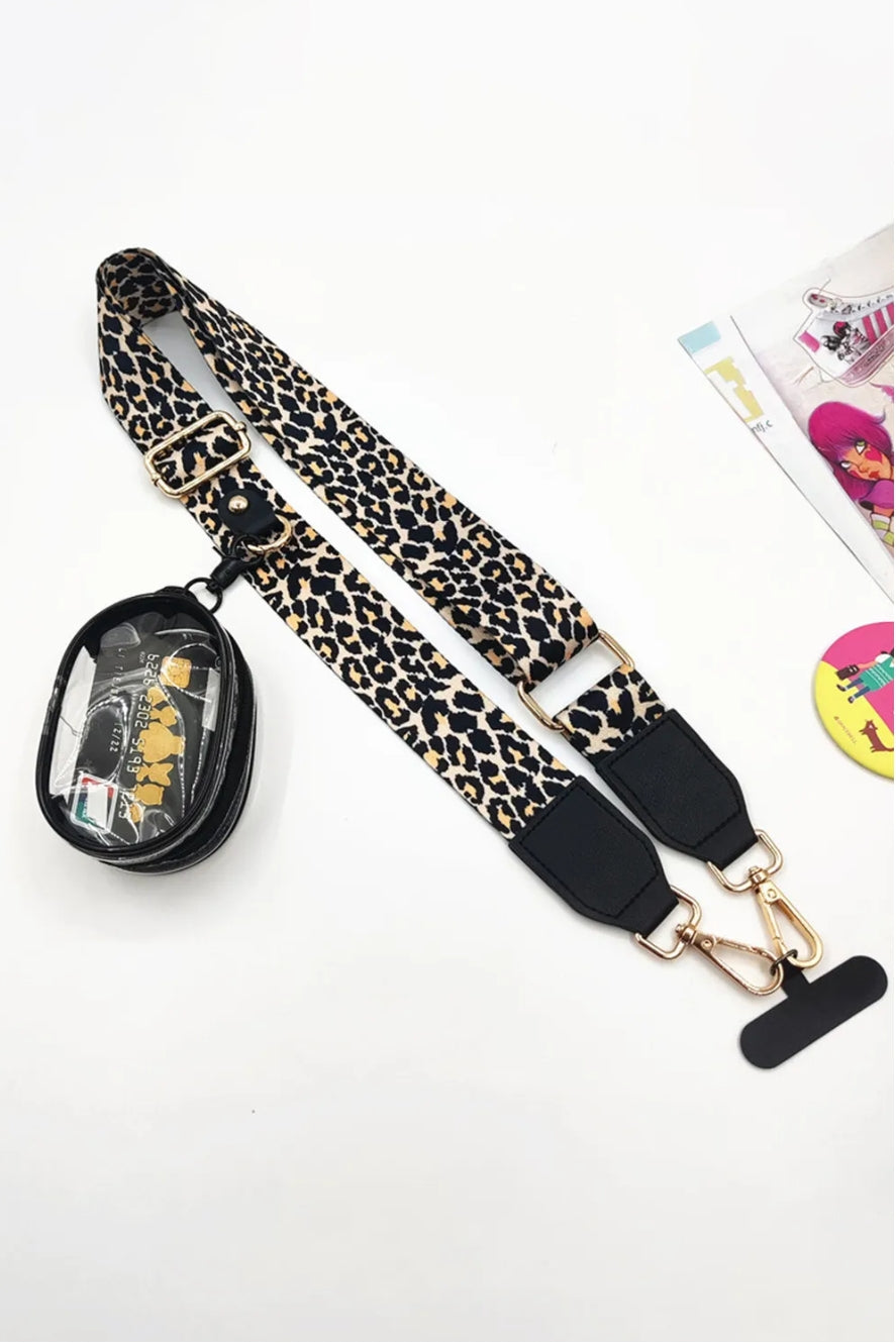 BLACK LEOPARD CROSSBODY LANYARD