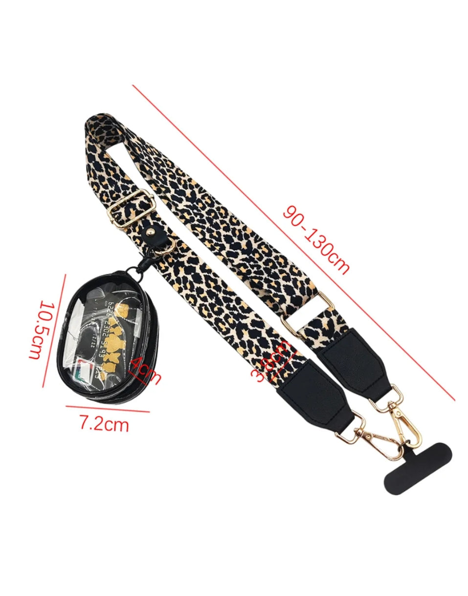 BLACK LEOPARD CROSSBODY LANYARD