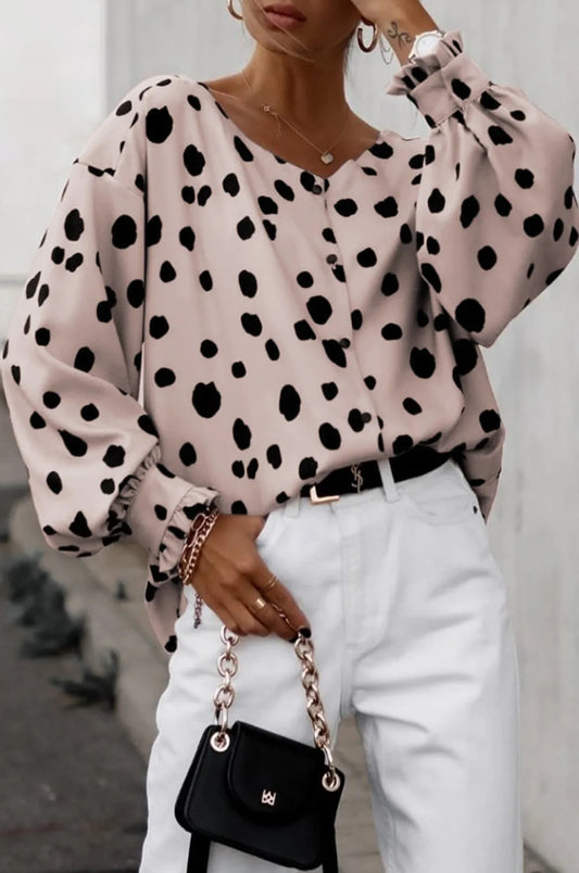 Pink Button Frill Cuffs Oversize Puff Sleeve Blouse
