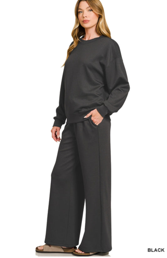 CREWNECK PULLOVER & PANTS SET - BLACK