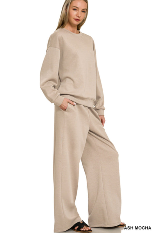 CREWNECK PULLOVER & PANTS SET - ASH MOCHA