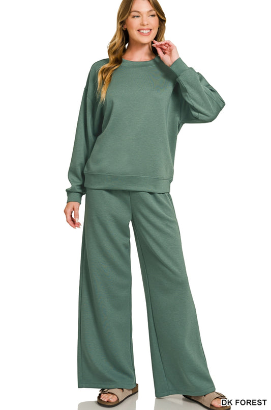 CREWNECK PULLOVER & PANTS SET - DK FOREST