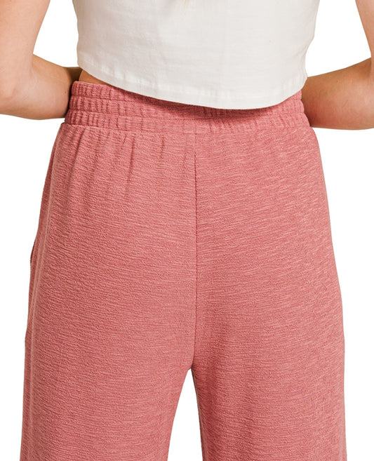 SLUB LONG SLEEVE TOP & PANTS SET - TAN ROSE