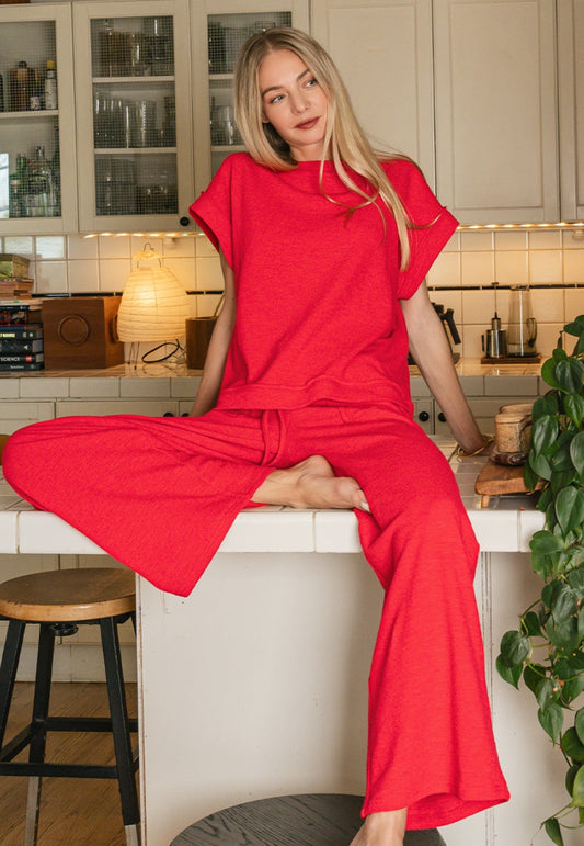 COTTON SLUB SHORT SLEEVE TEE & PANT SET