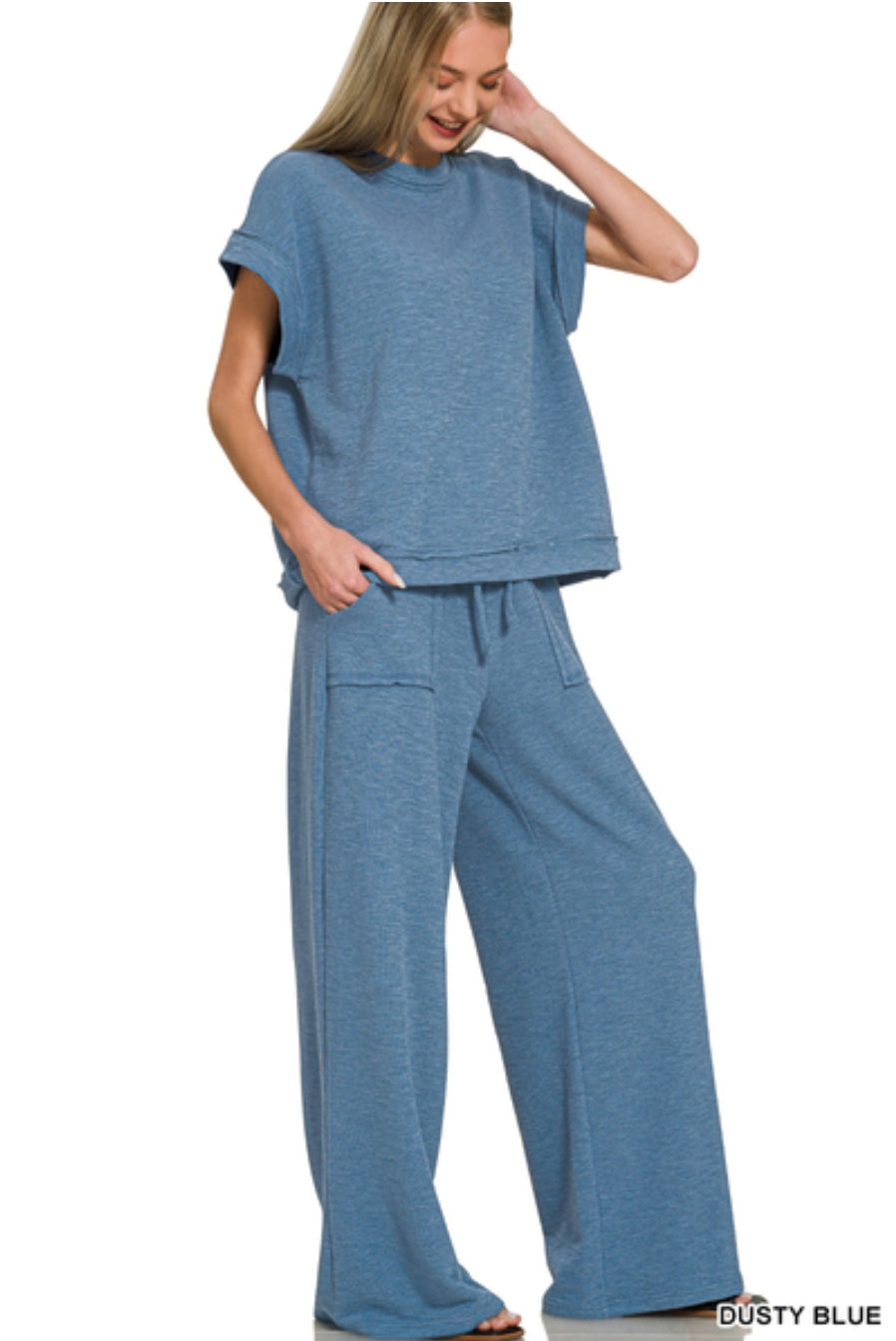 COTTON SLUB SHORT SLEEVE TEE & PANT SET