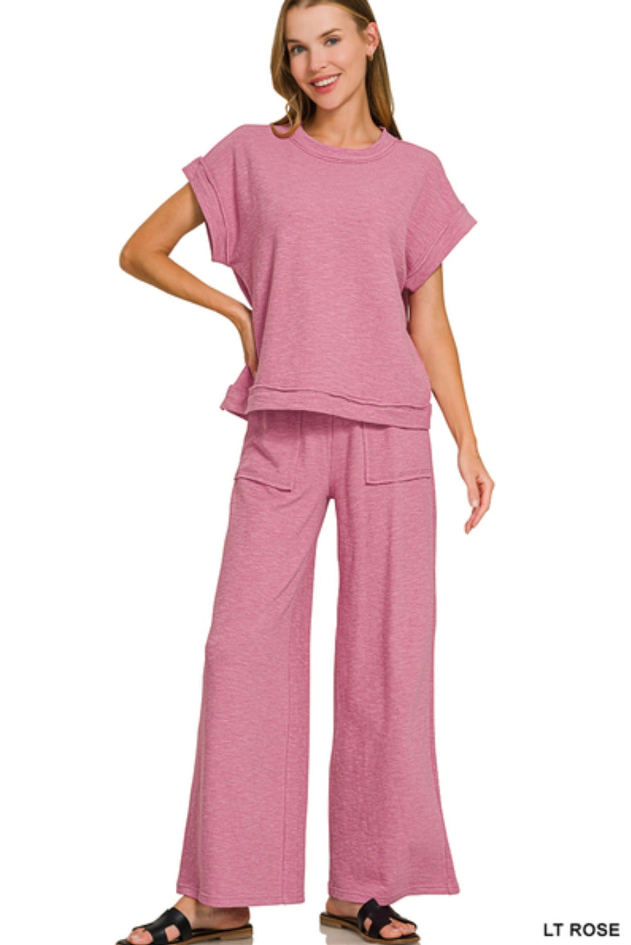 COTTON SLUB SHORT SLEEVE TEE & PANT SET