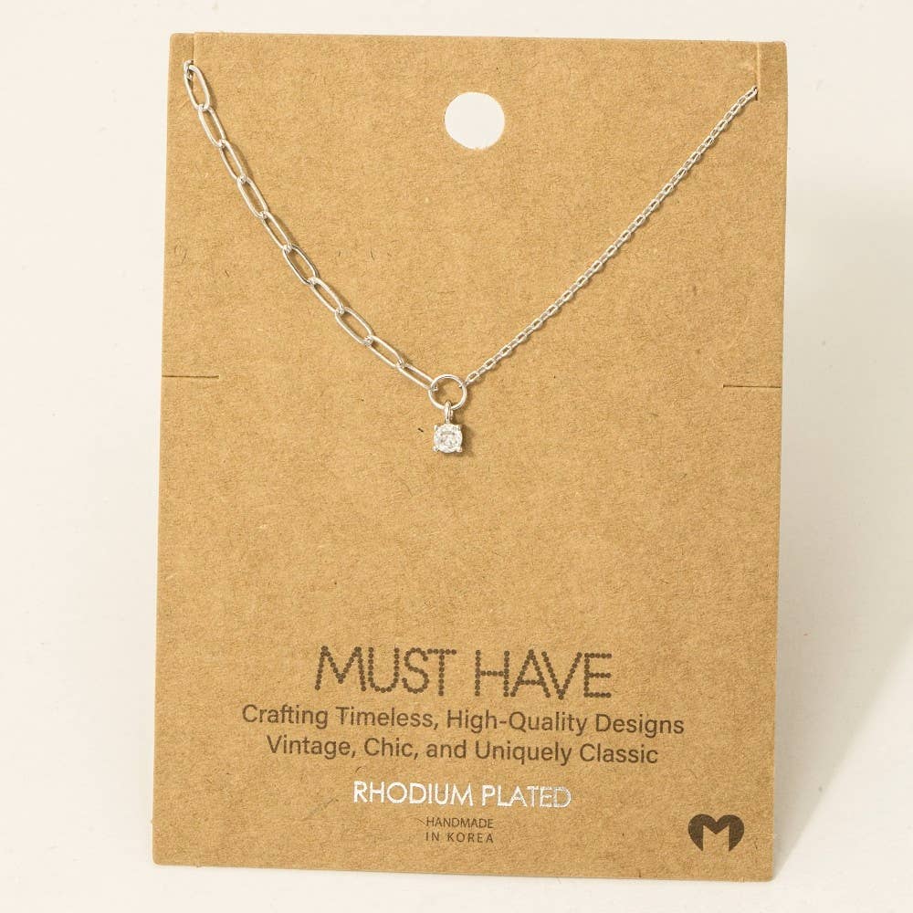 Chain Link Rhinestone Stud Charm Necklace