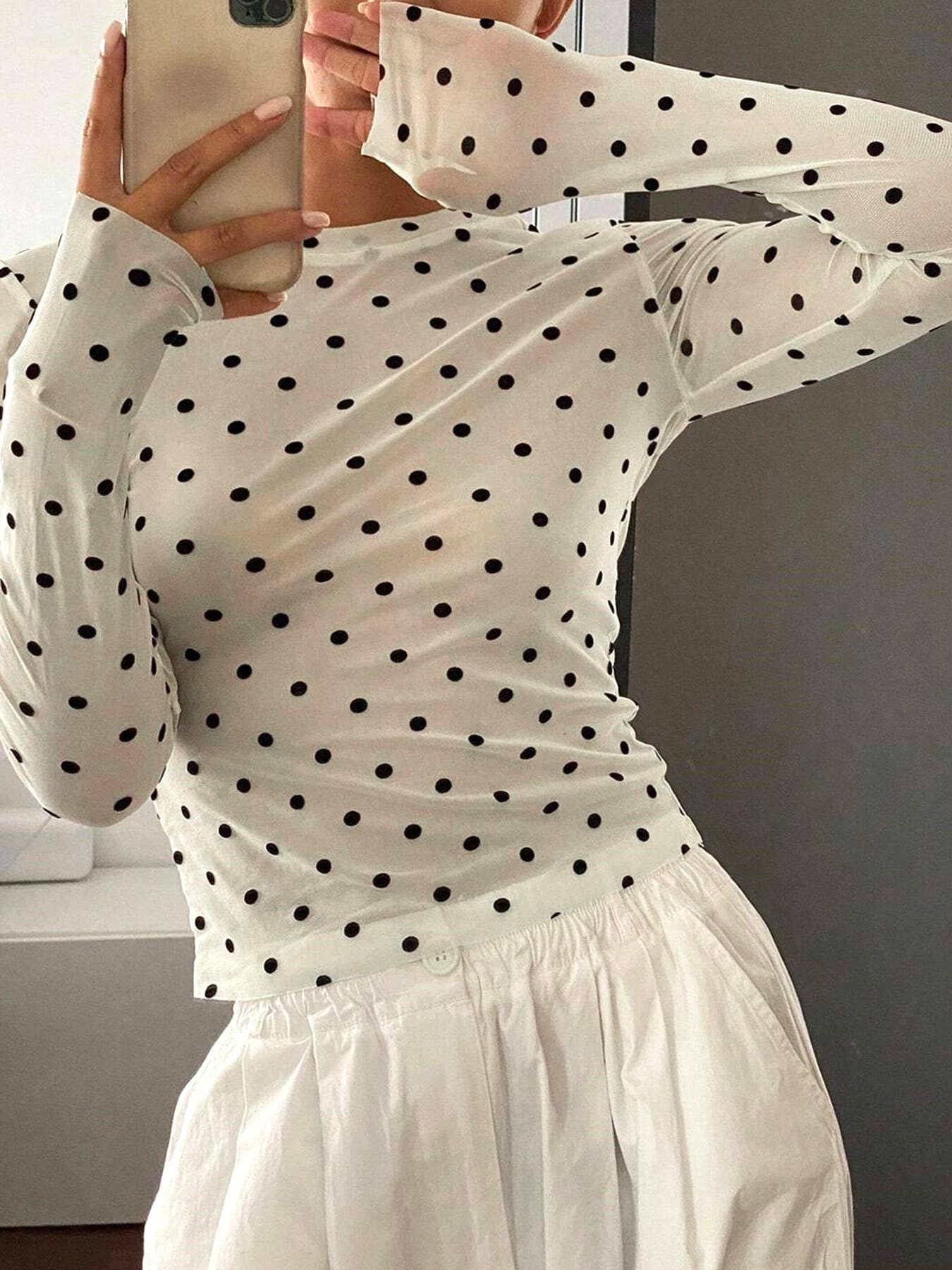 Polka Dot Sheer Mesh Blouse