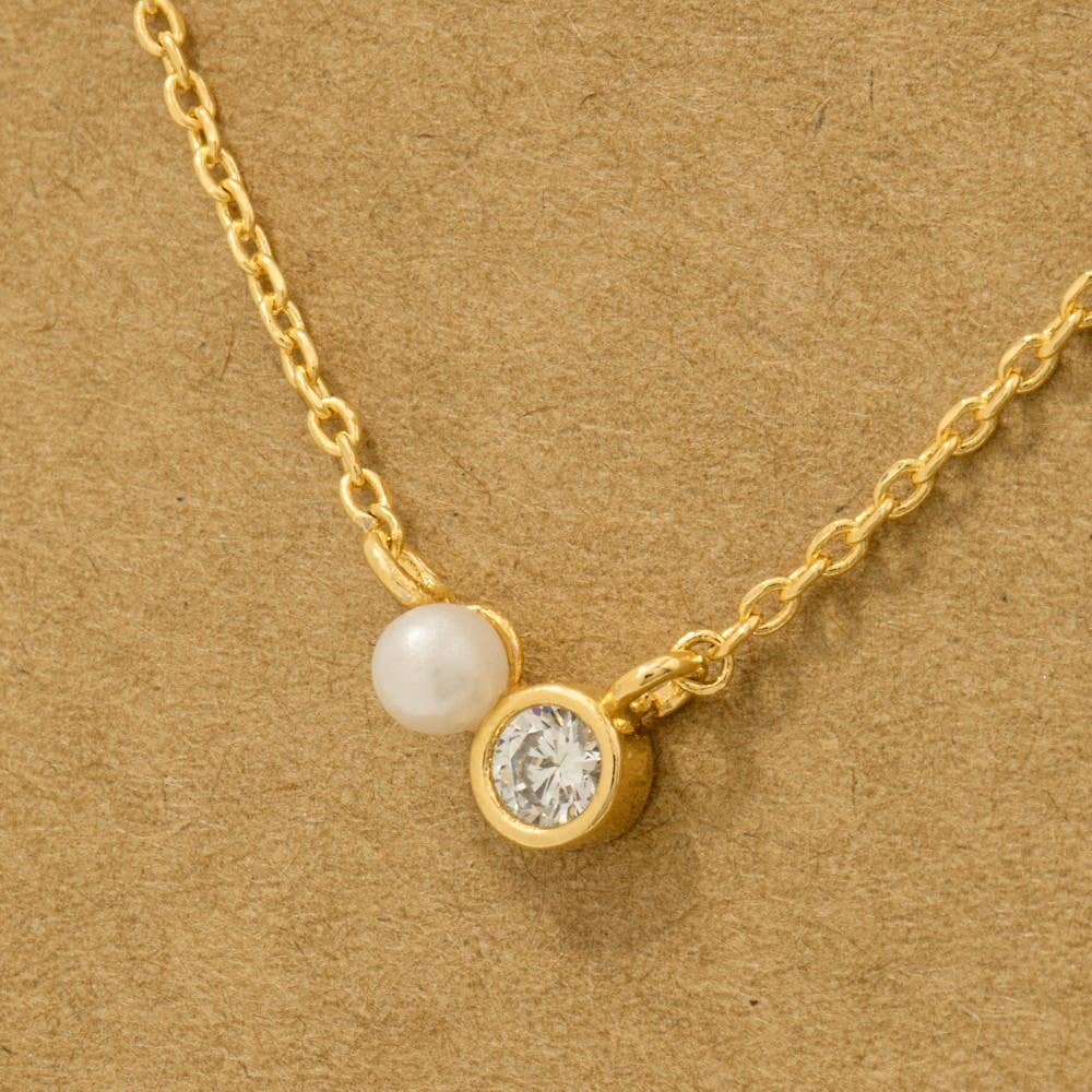 Mini Pearl And Cz Stud Charm Necklace