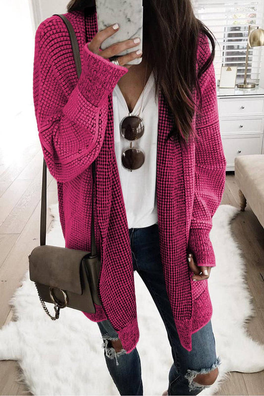 PRETTY BASH - Plaid Knit Open Front Cardigan