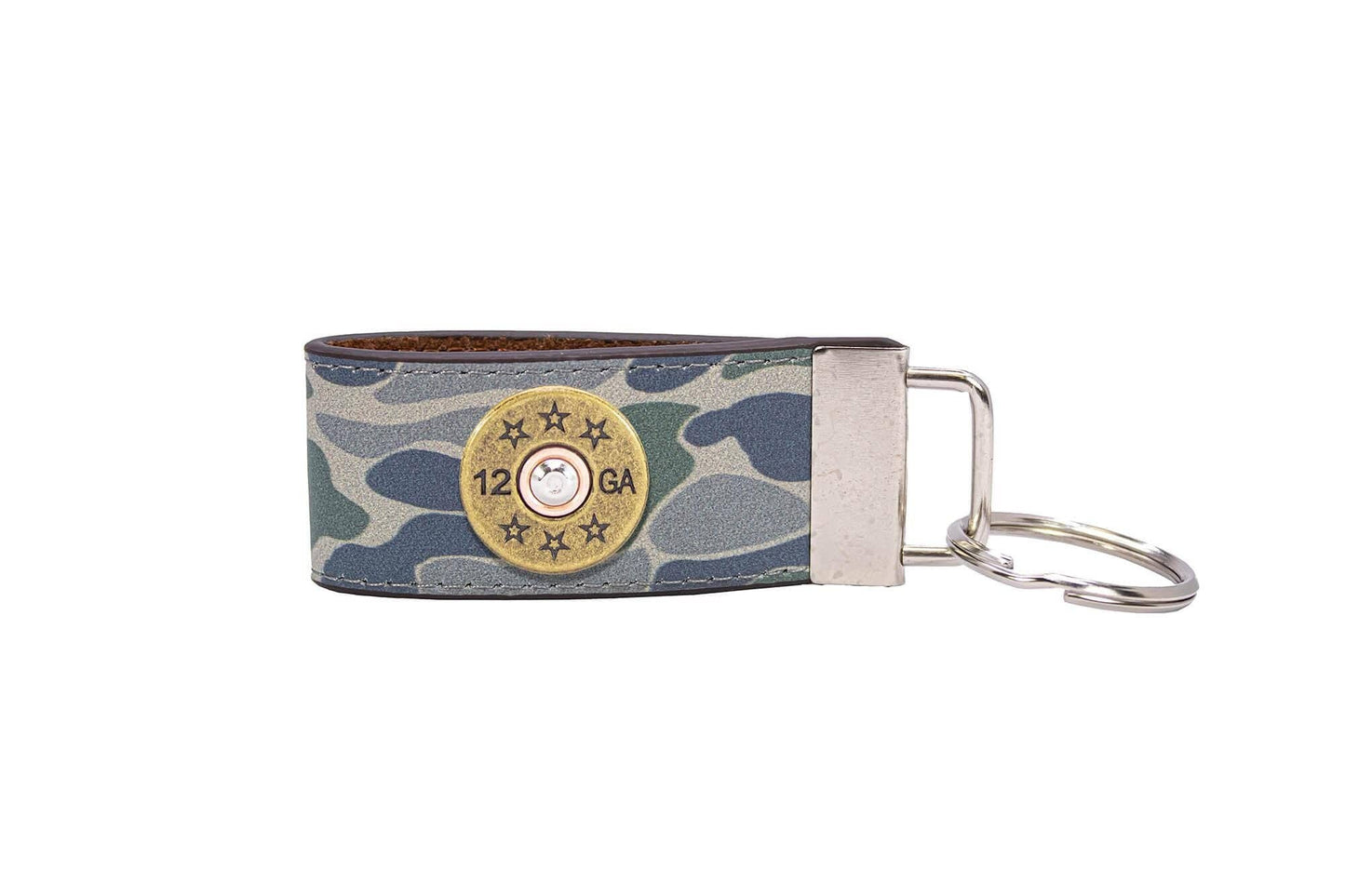 Shotshell Hunting Old School Camo Leather Loop Keychain.
