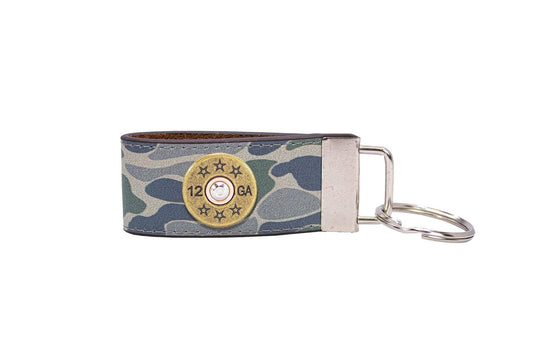 Shotshell Hunting Old School Camo Leather Loop Keychain.