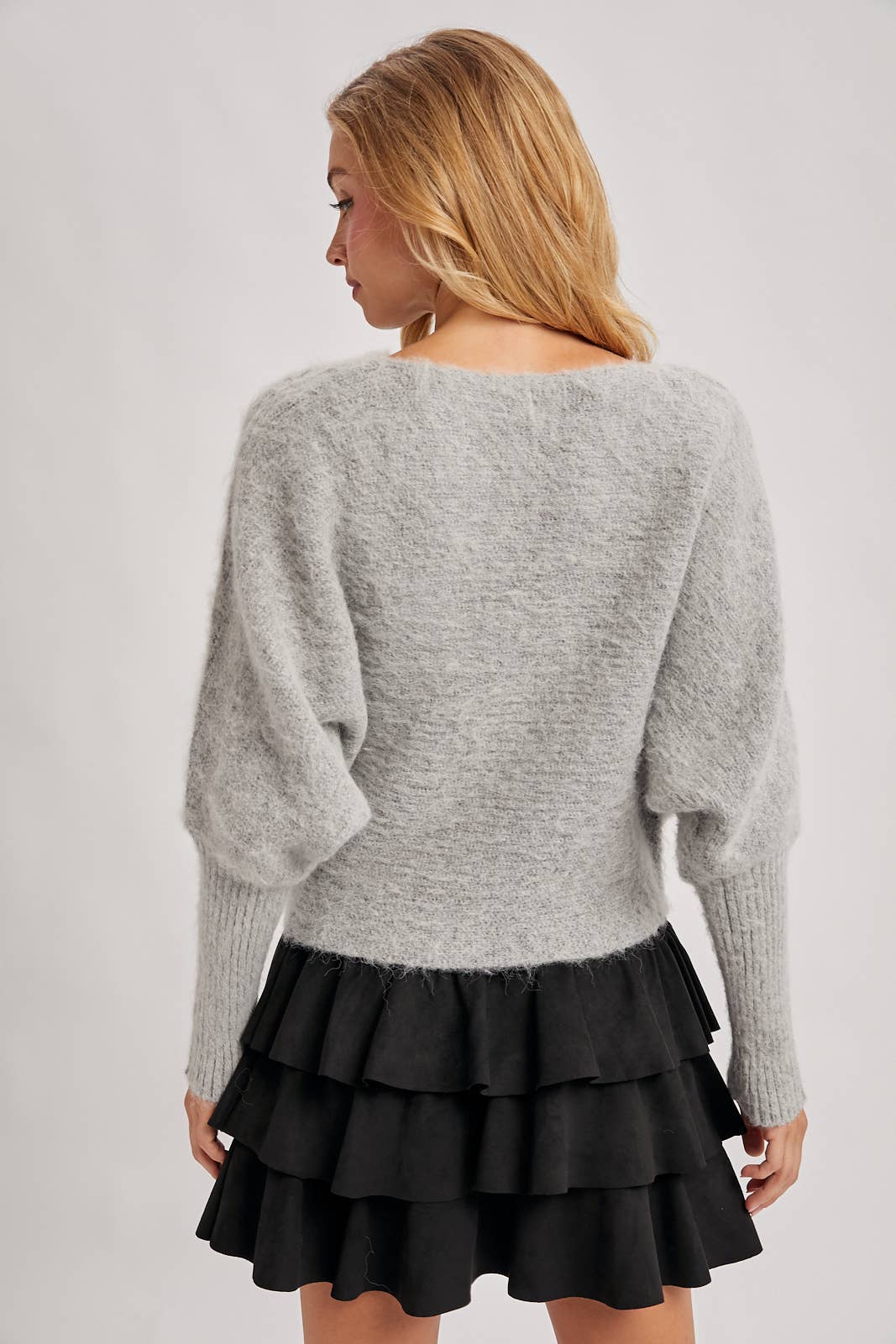 BOAT NECK BRUSHED FUZZY KNIT SWEATER