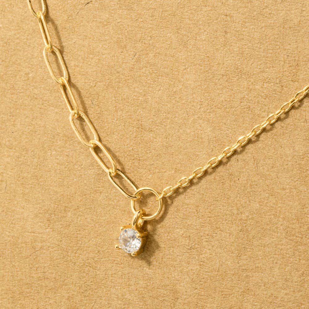 Chain Link Rhinestone Stud Charm Necklace